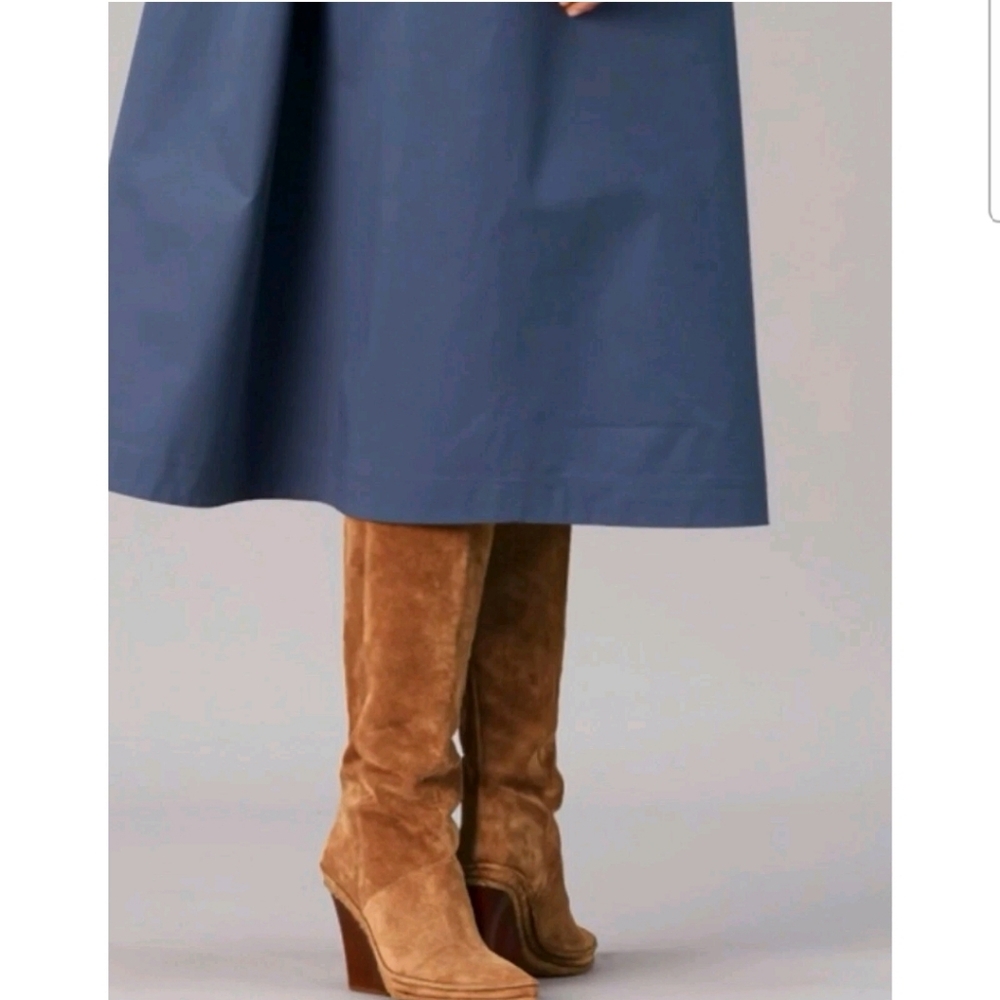 Tory Burch Lila Heeled Tall Boot Natural Suede Alce (Brown) NWOB #83742 Sz 8